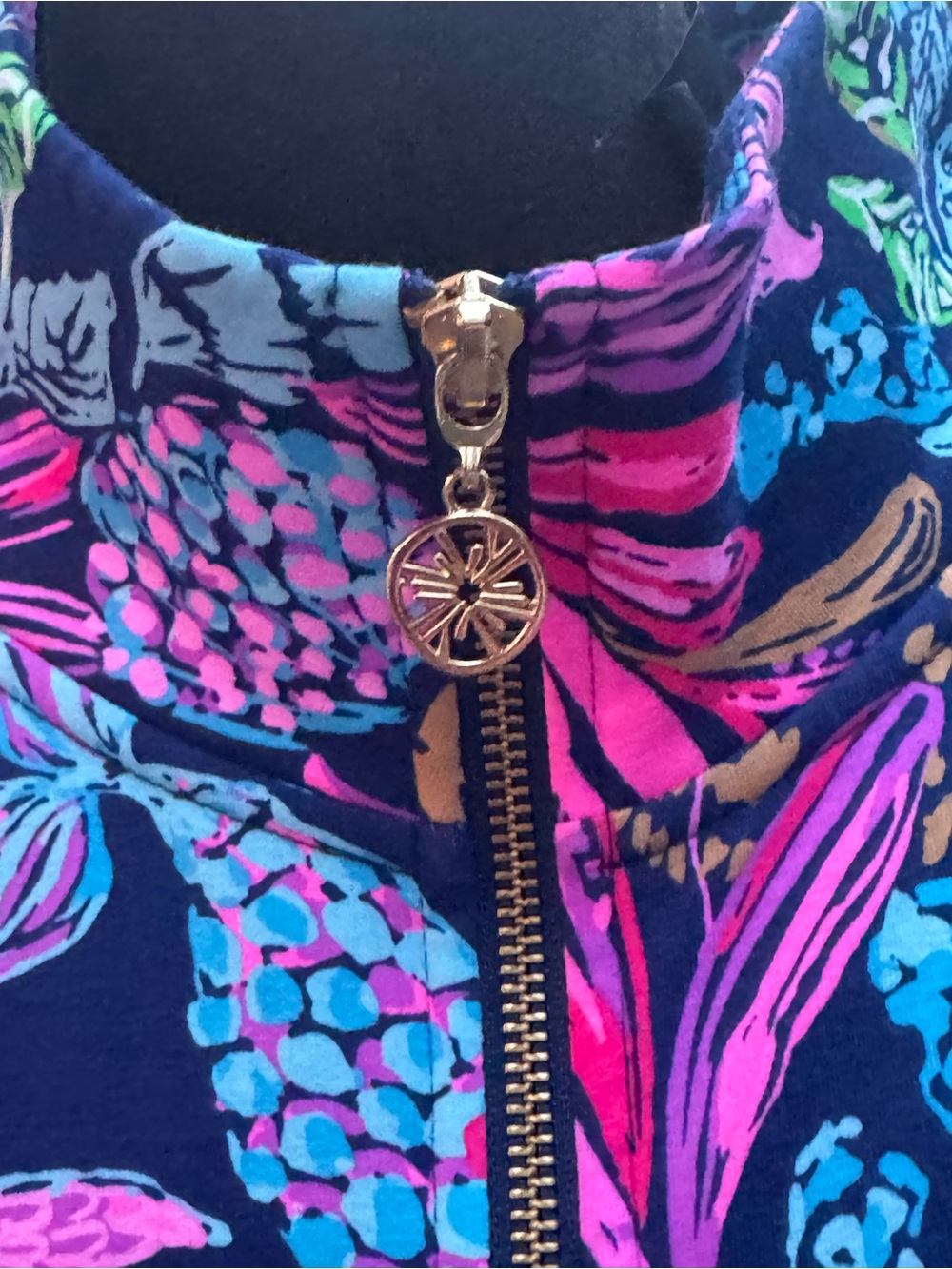 Lilly Pulitzer Wrenley Zip-Up Floral Jacket Aegean Navy Calypso Coast Size XL - Picture 8 of 14